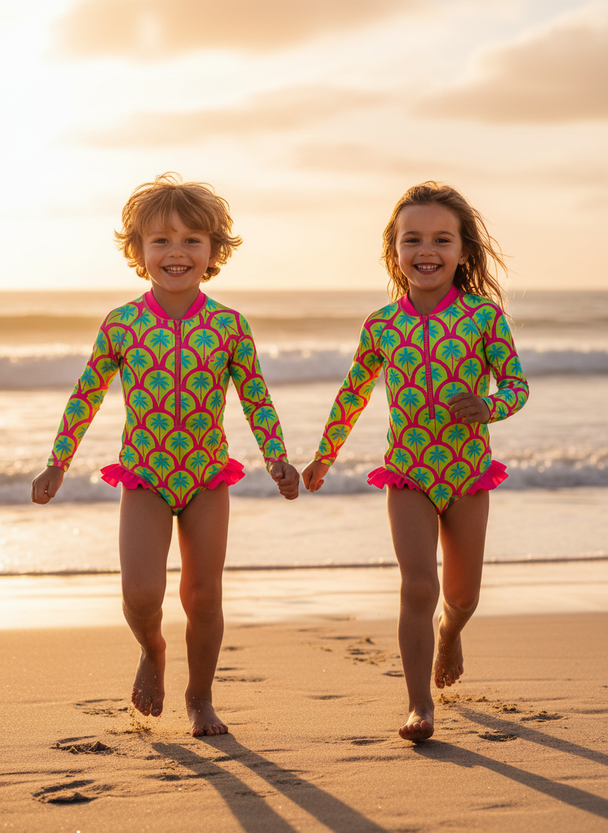Kai PR Girls Long Sleeve Swimsuit with SPF 50 – Fun In the Sun Collection, Sizes 6 Months to 6 Years